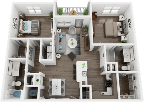 Floor plan for 2 beds, 2 baths, 1386 sqft